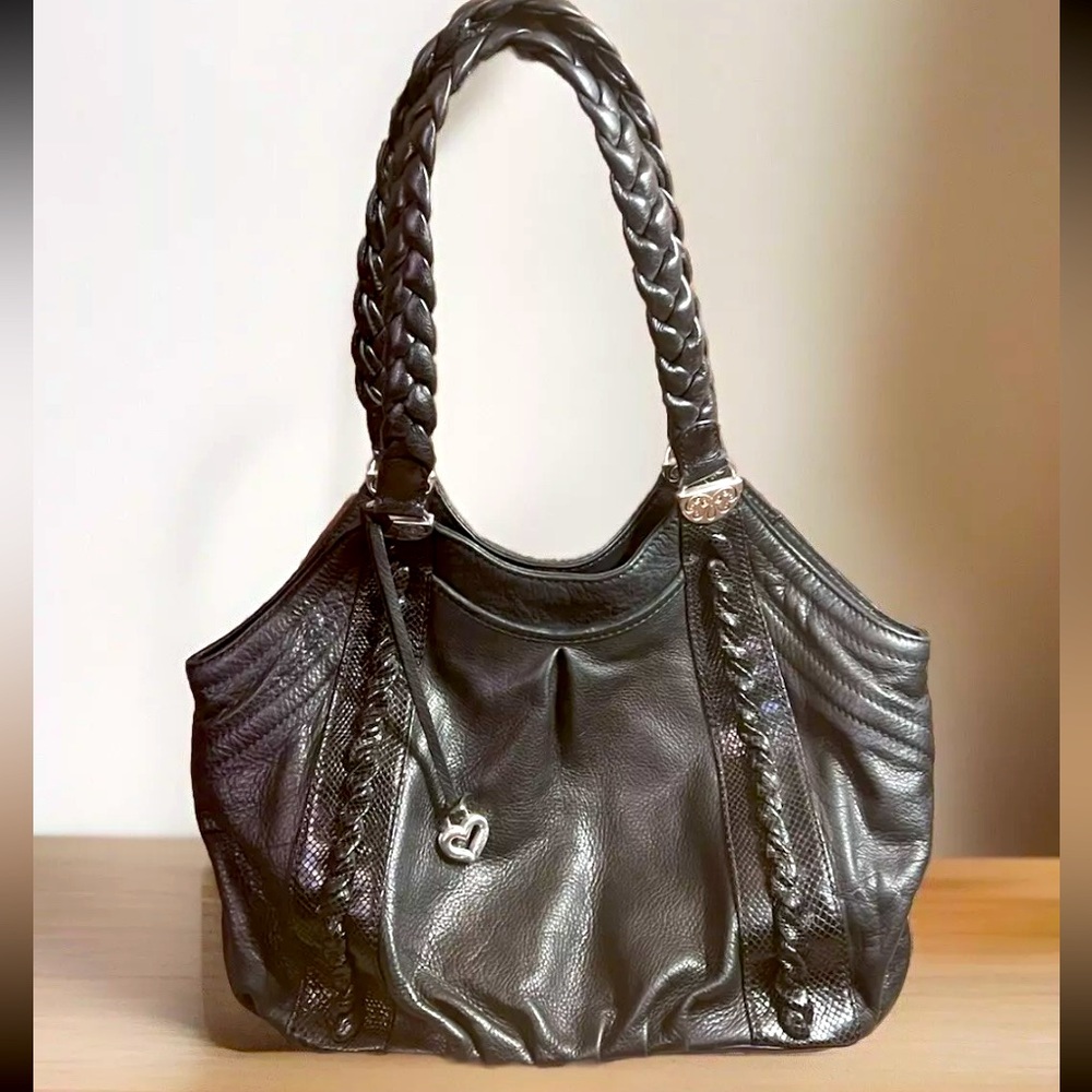 Brighton large black leather satchel hobo bag nwot